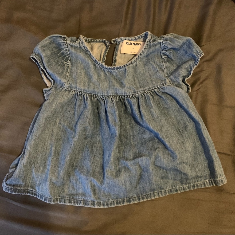 💙 100% Cotton Toddler Girl Chambray Shirt - Denim Flounce Top - Old Navy 3T